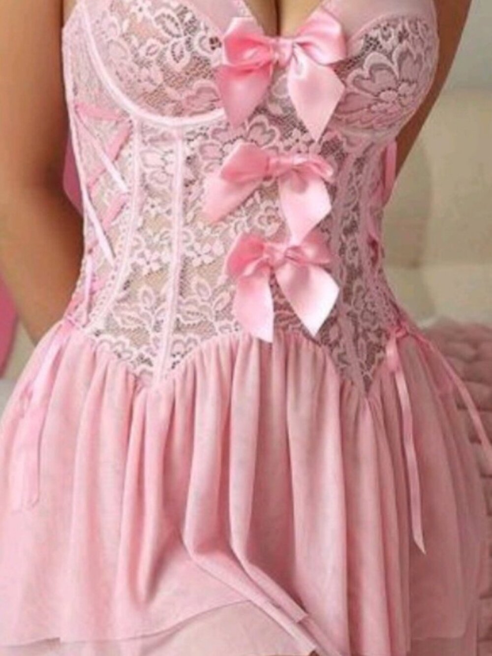 Shein Pink bow teddy nightgown